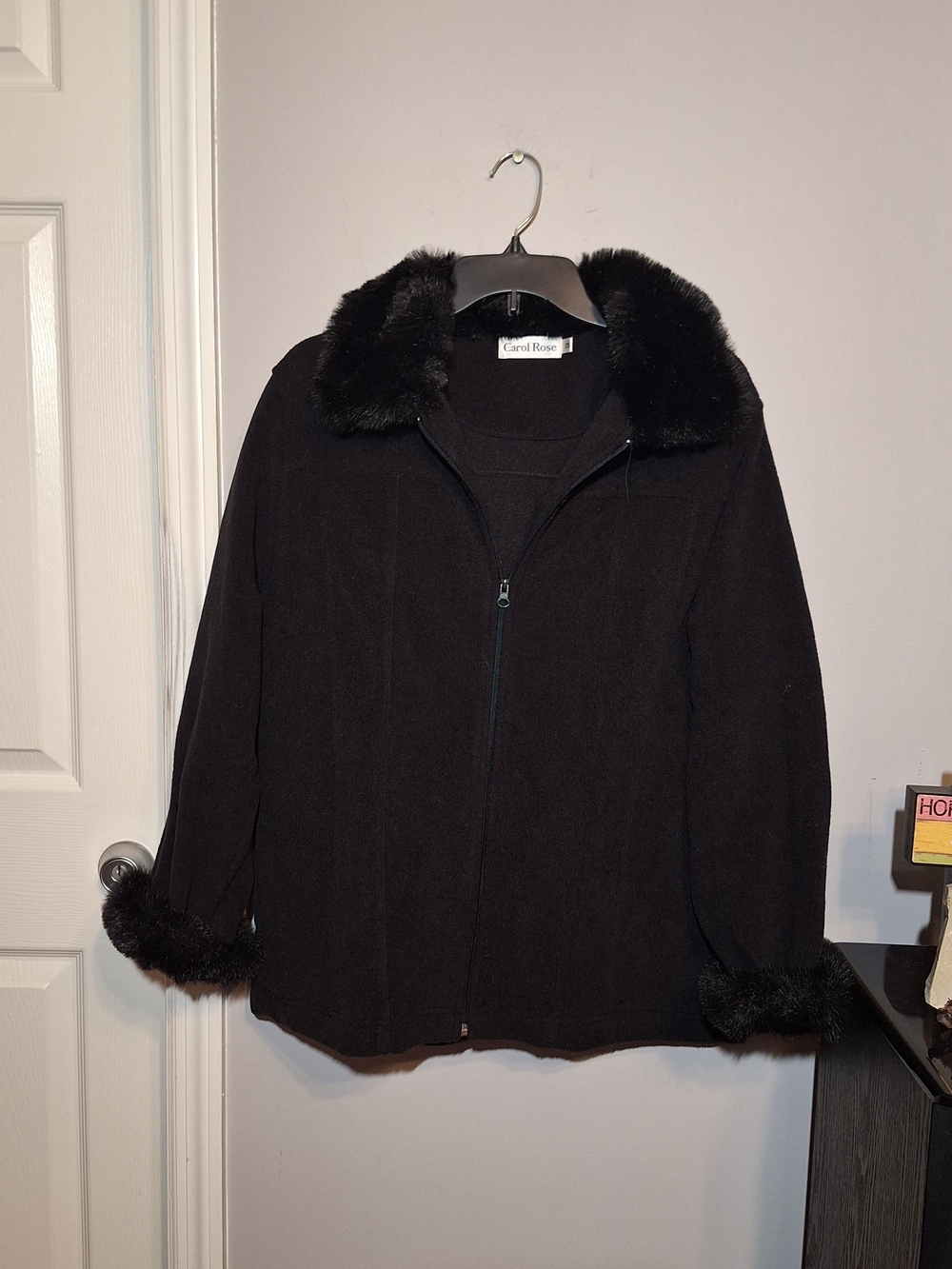 Carol Rose Women's Black Faux-Fur Trim Jacket Shacket
